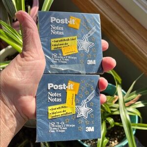 Vtg 1998 Dark Blue 3M Post-it Notes X2 Sealed Pkgs Great W/Metallic Colors
